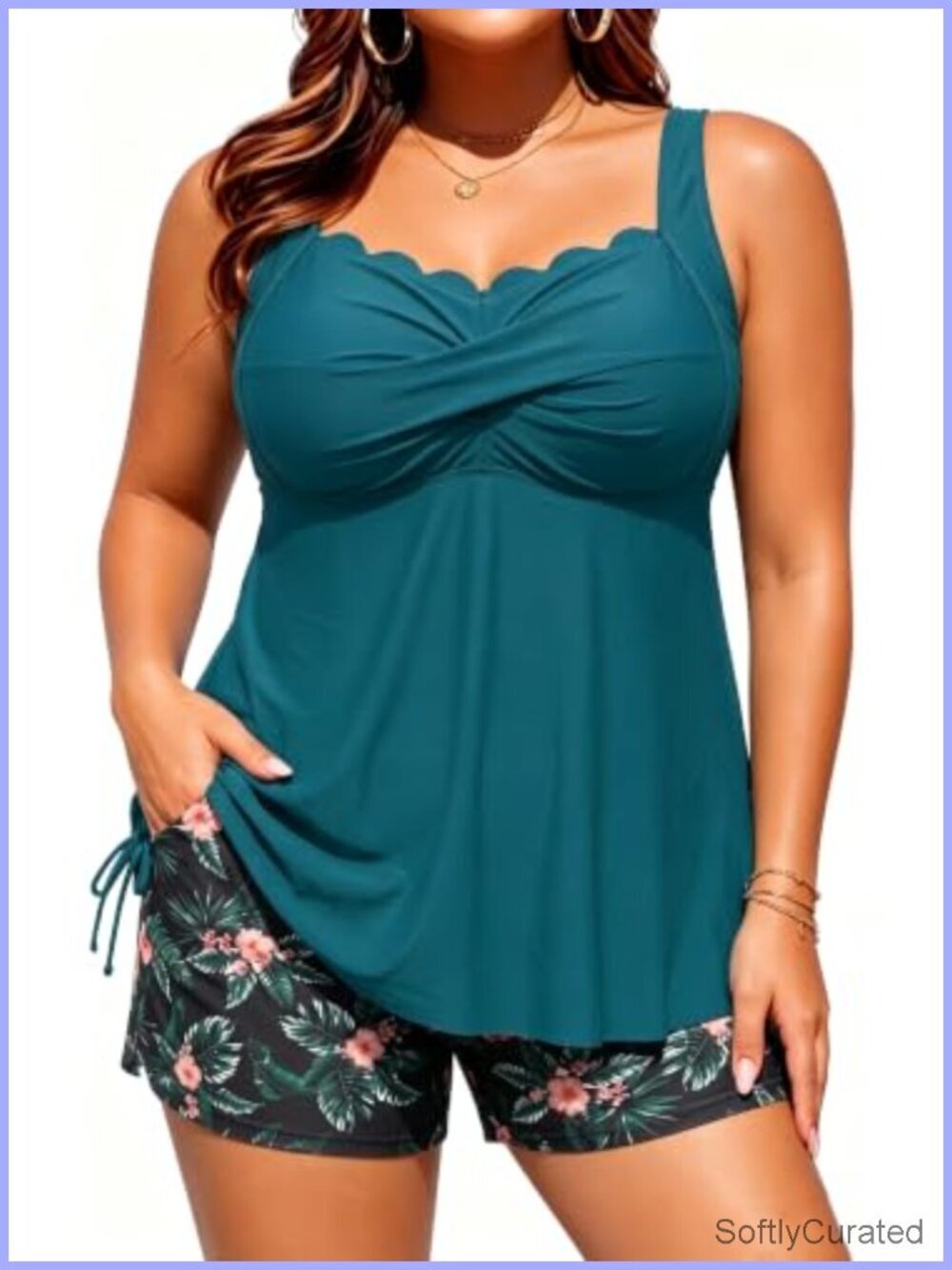 Plus Size Tankini Swimsuit Two Piece with Shorts Flowy Swimdress